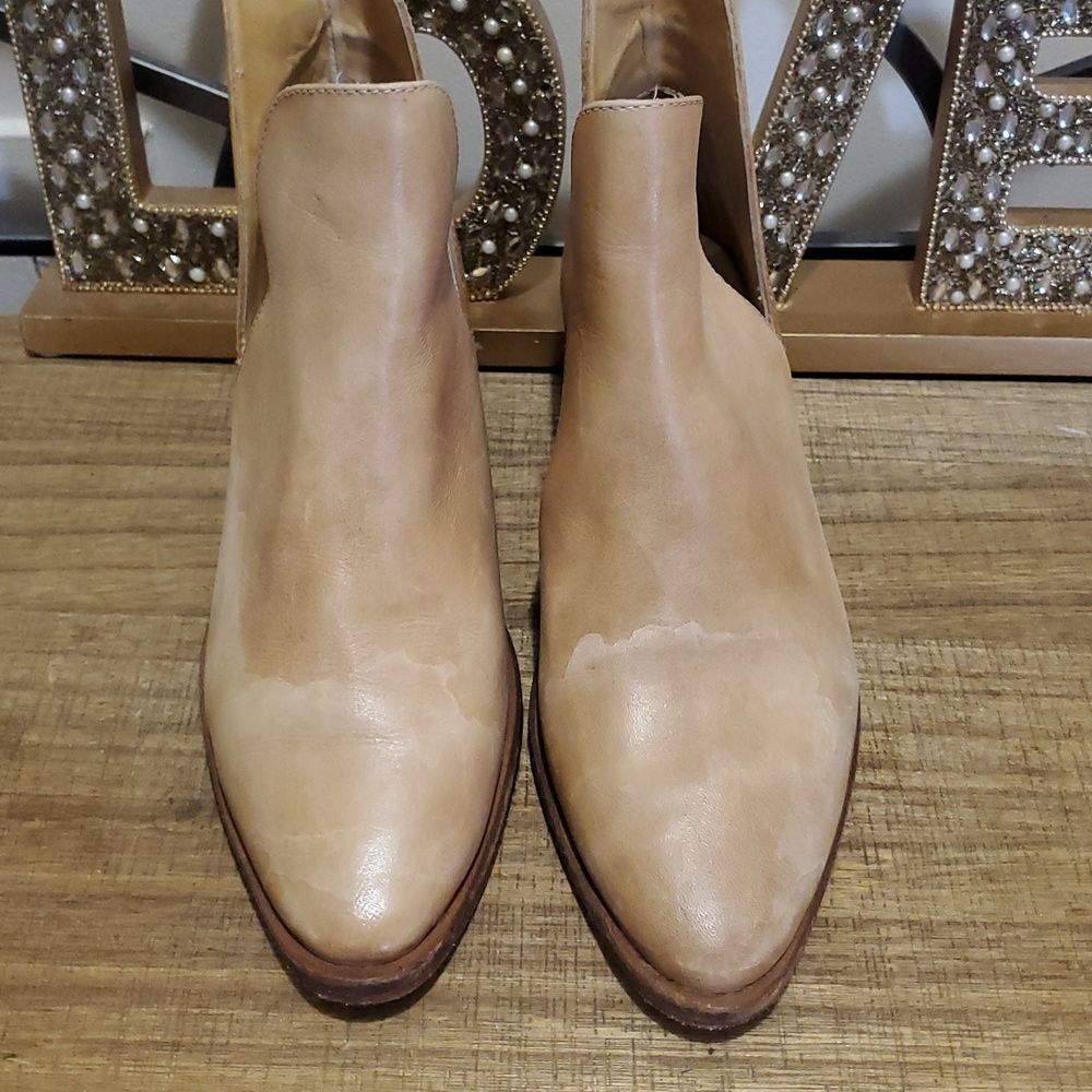 Free People Charm Double V Tan Buttery Soft Leather Slip On Booties US 8.5 Boho - Picture 5 of 10